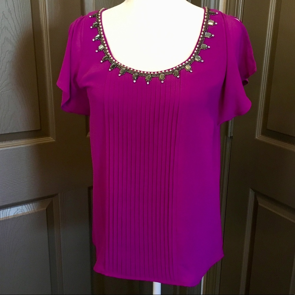 Anthropologie Skies Are Blue Size X-Small Plum Purple Studded Bead Blouse Top